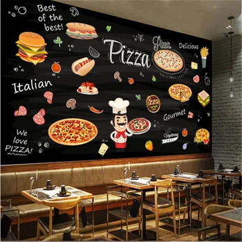 Обичай Снек-Бар Хамбургер, Пица, пържени Картофи Тапети 3D Бургери Западен Ресторант за бързо Хранене Фон Стенни Тапети 3D