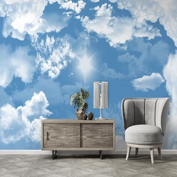Потребителски 3D Фото Тапет Модерно Синьо Небе и Бели Облаци Пейзаж Стенни Рисувани Тъкани Всекидневна Тема на Хотел Стенно Покритие Декор