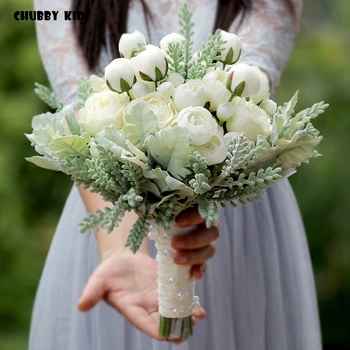 ramo de flores новия Hi-Q бели рози на сватбени цветя, сватбени букети, сватбена украса изкуствени сватбени букети de mariage