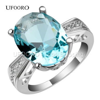 UFOORO Новост !ААА CZ Пръстени За Жени, луксозен Голям блясък на небето-син камък за сватба посеребренное вечерни подарочное пръстен anillos