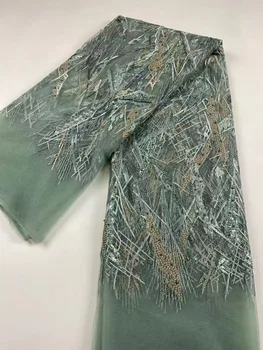 Африканска Лейси Плат, Ръчно изработени Beaded 2021, Висококачествена Бродерия, Нигерийски Дантелени Тъкани, За Жени, за Френското Сетчатое рокля
