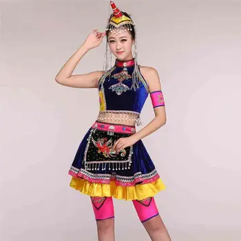 Китайски Народен Танц Тя Националност Етнически танцов Костюм Женски Сценичното Обличам Костюм За Изяви
