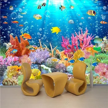 Подводен Коралов Риф Риба Морски Пейзаж Потребителски Стенни Тапети за Детска Стая Декор на Детска Градина, Аквариум Декор на 3D Тапети