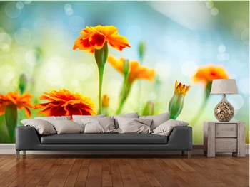 Потребителски флорални тапети, Цветове от Невен Tagetes, 3D ретро за хола спални ТЕЛЕВИЗИЯ фон на стената водоустойчив винил тапети