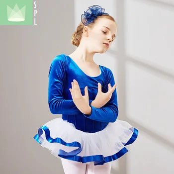 Танцови костюми за момичета, Детски Балетна пола за Танци с дълги ръкави, Кадифе Дрехи, Детско Балетное Топло рокля за изказвания, B-4649